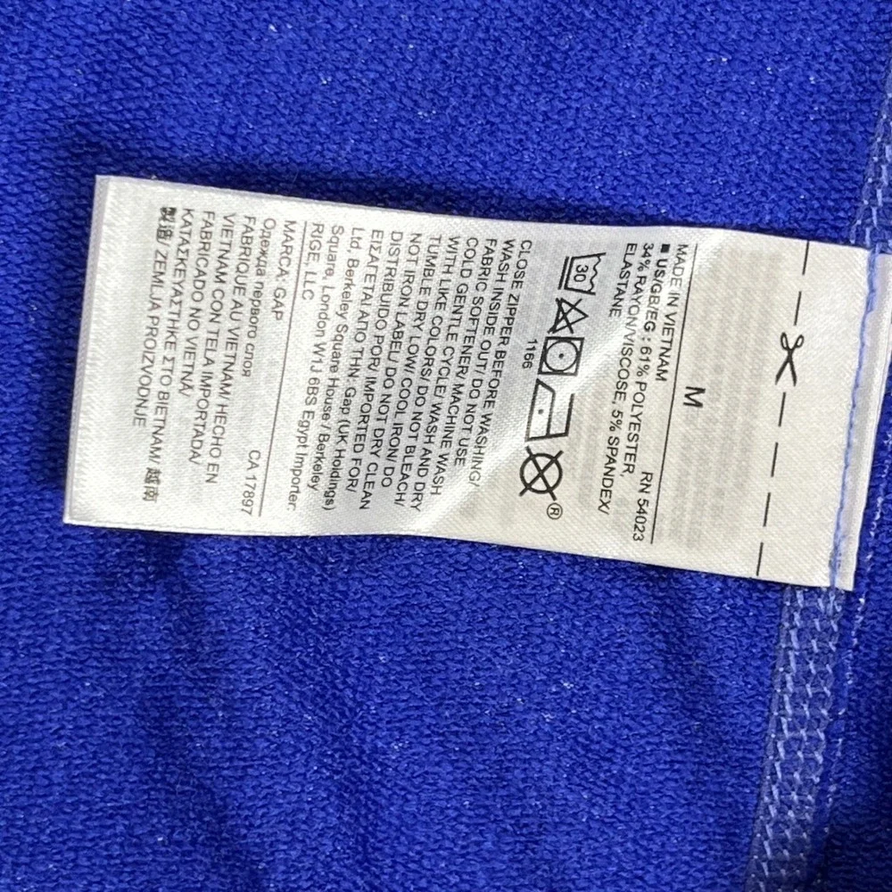 GapFit Breathe Hoodie Women's Sz M Blue Full‎ Zip Blue Terry Thumbholes Active - Picture 4 of 8